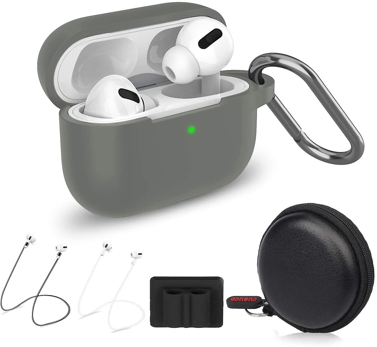 Protective Silicone Case for AirPods Pro(2019 Release)(Front LED Visible)with 1 Keychain/2 Strap/1 Watch Band Holder/1 Headphone Case(6 Pack)(Gray)