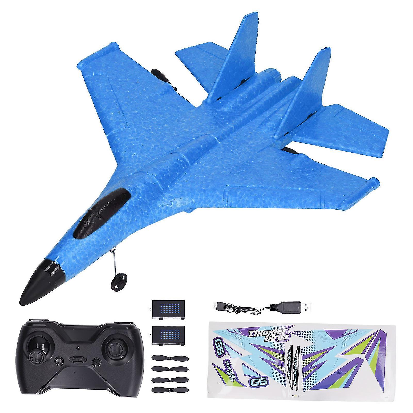 Waterproof Dual Motor RC Glider Plane Fighter with LED Light Bars - Blue (1 Battery + Spare)