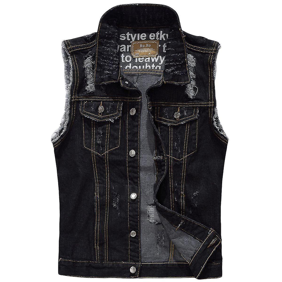 Mens Casual Four Seasons Rock Sleeveless Denim Jacket