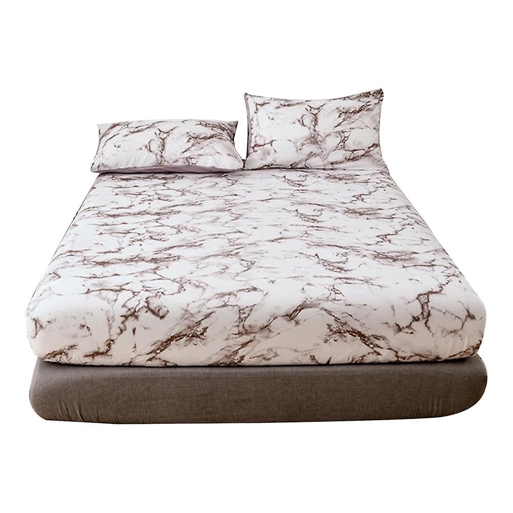 Dust Prevention Home Marbled Polyester Fitted Sheet Mattress Cover US-f Uk D Size (Brown)