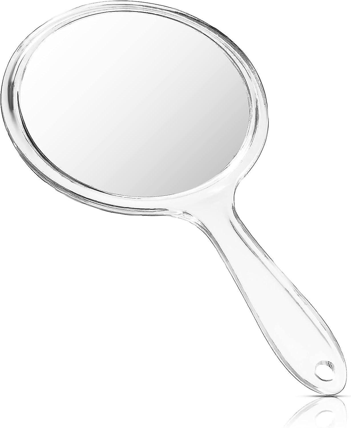 (Transparent)Portable Mirror Double-Sided Handheld Mirror Magnifying Mirror with Handle Round Shape