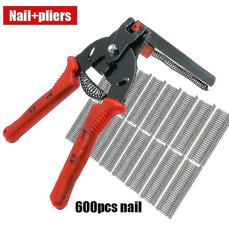 Hog Ring Plier Tool and 600Pcs M Clips Staples Chicken Mesh Cage Wire Fencing Caged Clamp Rabbit Cage Fixing Forceps
