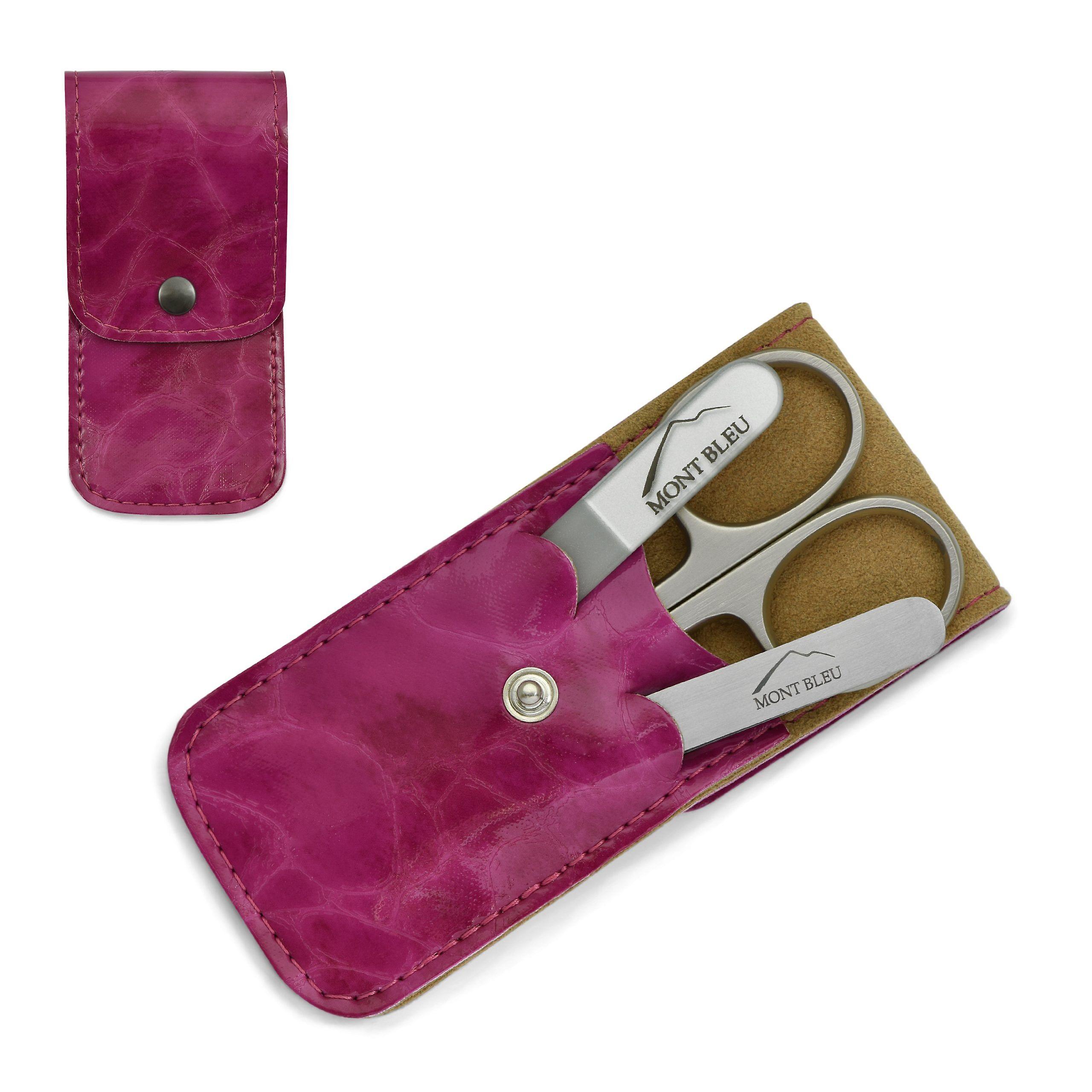 Mont Bleu 3-piece Manicure Set in Leatherette Case, Fuchsia - Steel