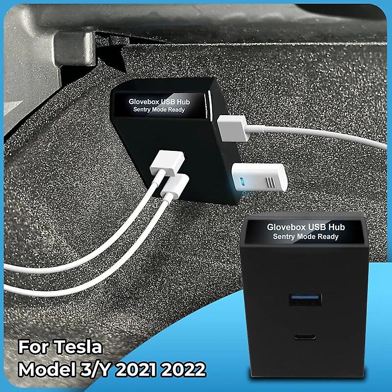 Glove Box Usb Hub 2.0 4-in-1 Ports For Tesla Model 3 Y 2021 2022 Upgrade Usb Splitter Hub Docking Station Data Transfer Adapter