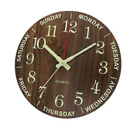 Wall Clock Luminous Clock Bedroom Wooden Retro Clock Display Calendar Week