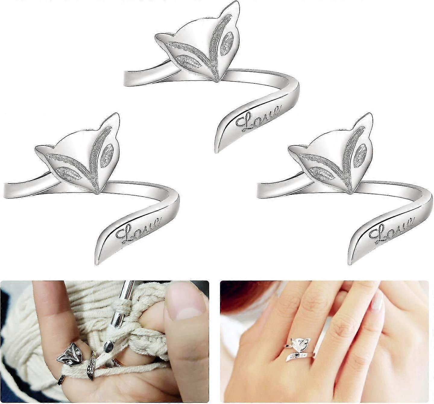 Adjustable Knitting Loop Crochet Yarn Guide Ring for Faster and Better Knitting(Cute Foxes,3pcs)
