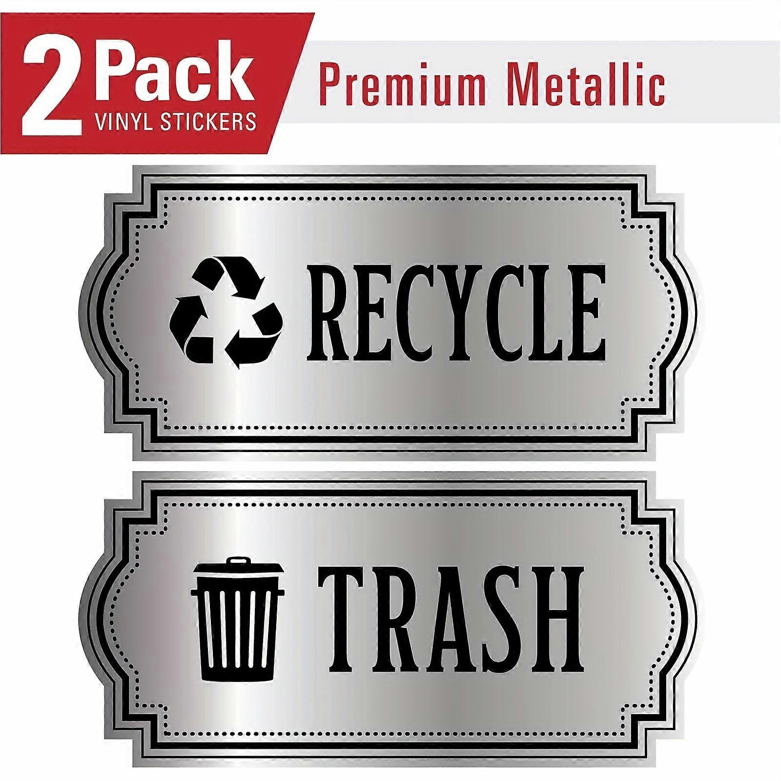 2PCS Waterproof Laminated Vinyl Decal Stickers - Recyclable Symbol Logo for Garbage Containers and Recycling Bins - Durable, Easy-to-Apply, and Weathe