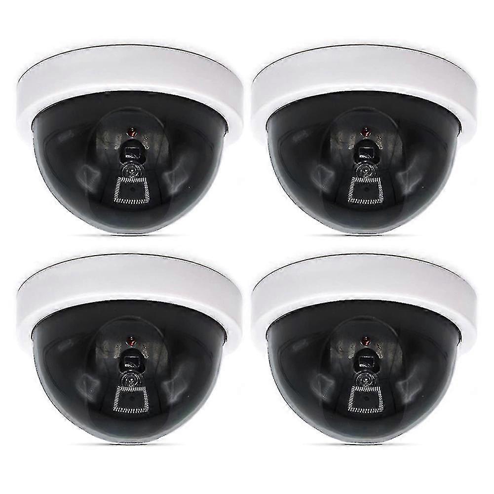 4 Pcs Dummy Security Cctv Dome Camera With Flashing Red Led Light Sticker Decals