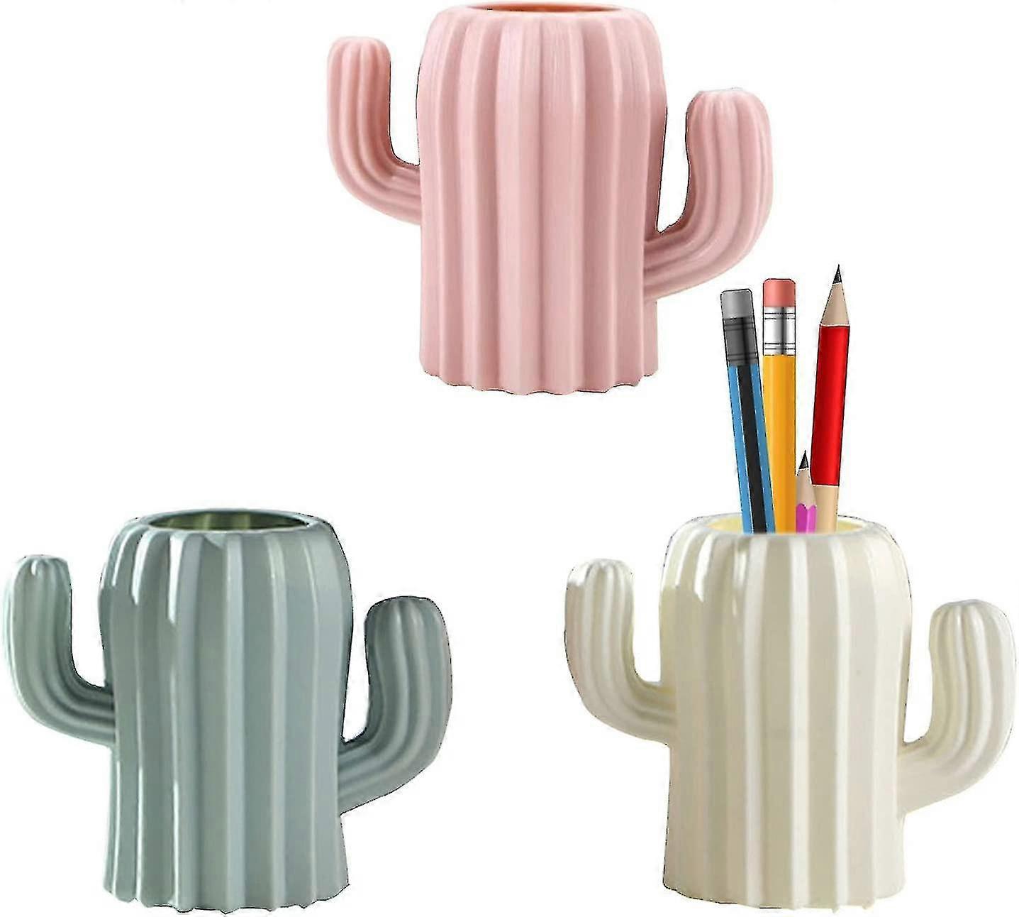 3 pezzi Set Scrivania Supporto per matita Scrivania Supporto per matita Cactus Modello Matita Tazza Trucco Pennello Supporto Ufficio Aula