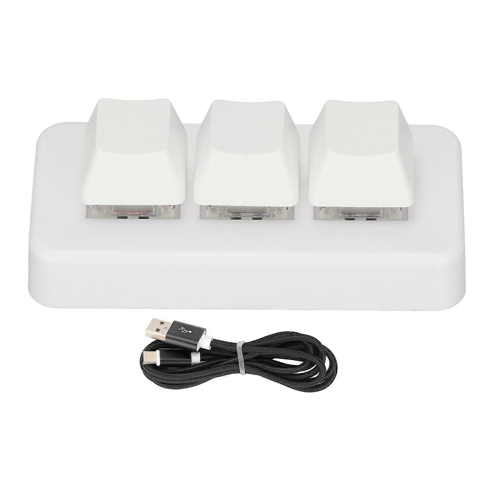 3 Key Keypad RGB Backlit 3 Keys USB Interface Mini Mechanical Programmable Plug and Play Macro Keypad for Computer White