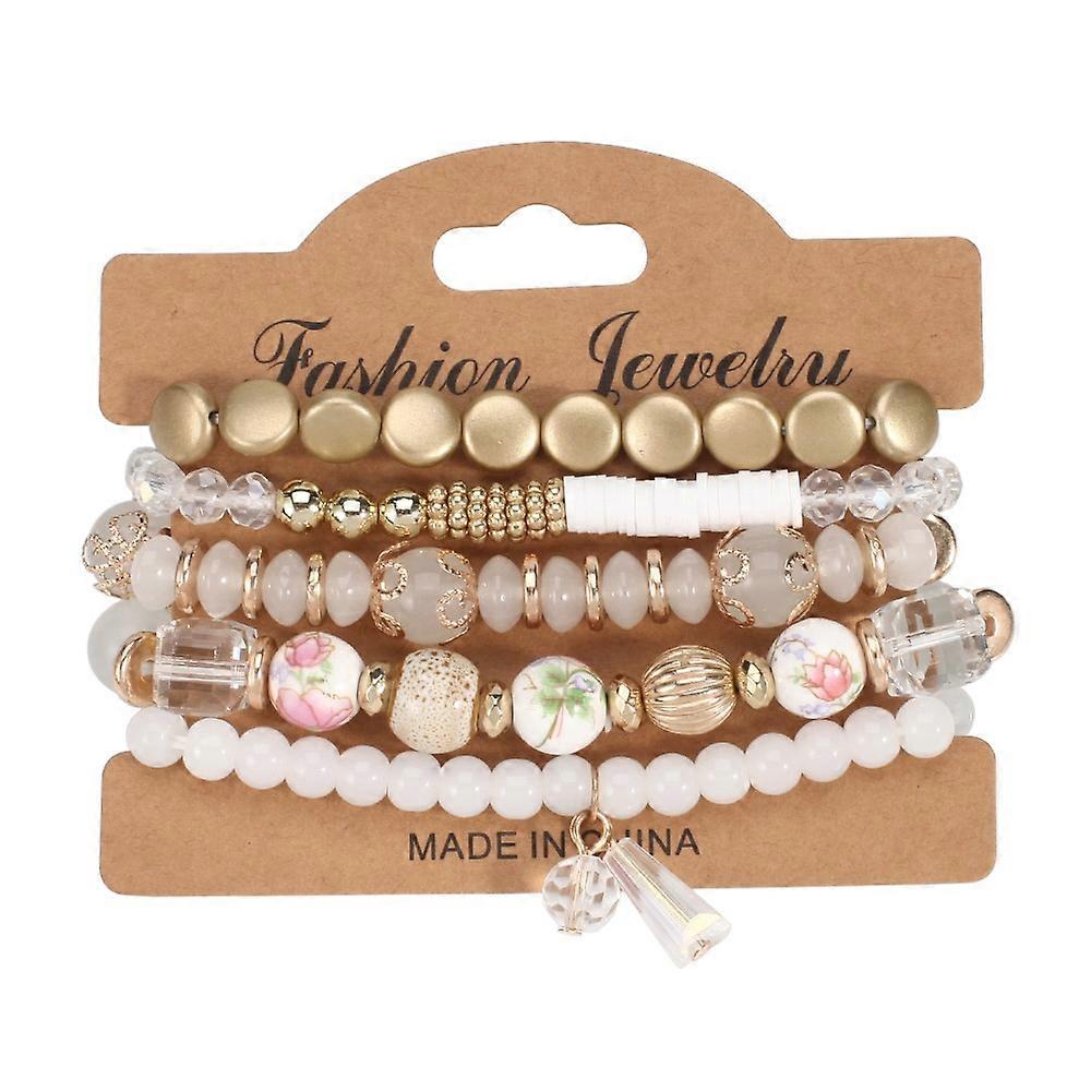 Bracelet-Boho Crystal-White Layered Elastic Bracelet