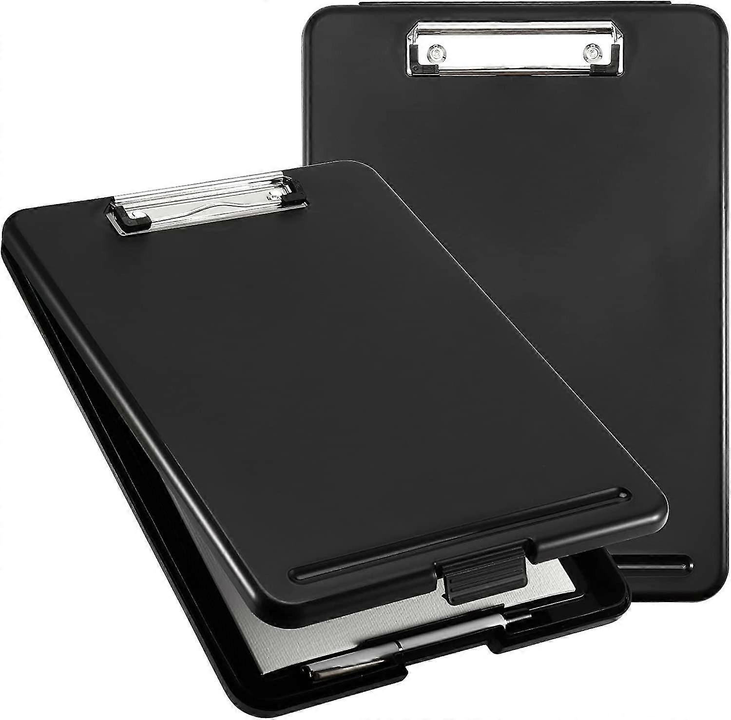 2 Pack Black A4 Plastic Clipboard, Slim Clipboard Storage Box, Compact Nursing