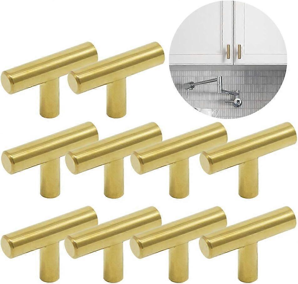 10 חלקים זהב נירוסטה בצורת T ידית מטבח חור יחיד ידיות ריהוט זהב פחית