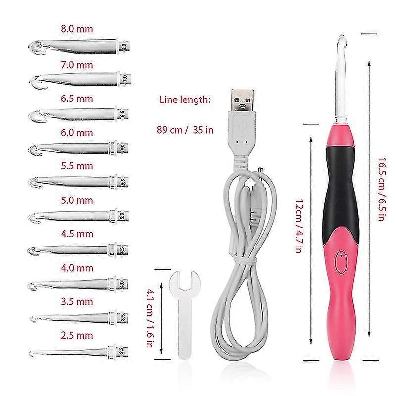 9 في 1 Usb Led Luminescent الكروشيه هوكس الحياكة الإبر نسج أدوات الخياطة مجموعة (أحمر)