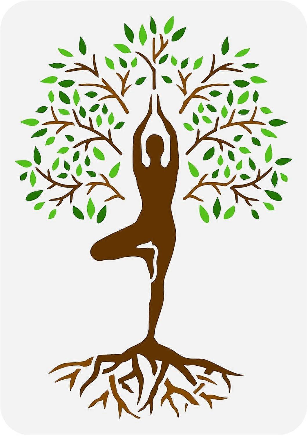 Tree of Life Stencil 8.3x11.7inch Reusable Tree Pose Stencil Yoga Pose Painting Template Life Tree Drawing Stencil for Decor Spring Plants Stencil for
