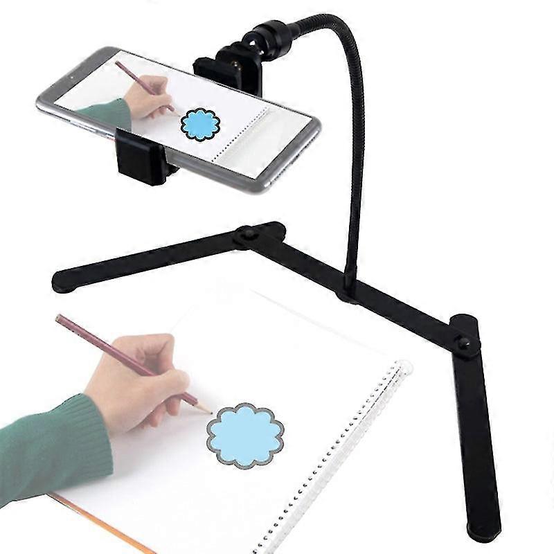 Adjustable tripod with cellphone holder, overhead phone mount, table top teaching online stand for live streaming