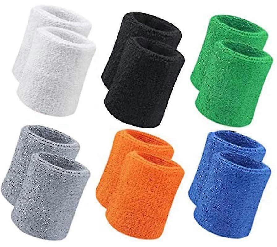 12 pieces sports wristbandssweatbands sport bracelet cotton sweatband for men and womengood for tennis, basketball, running, gym, working out (black