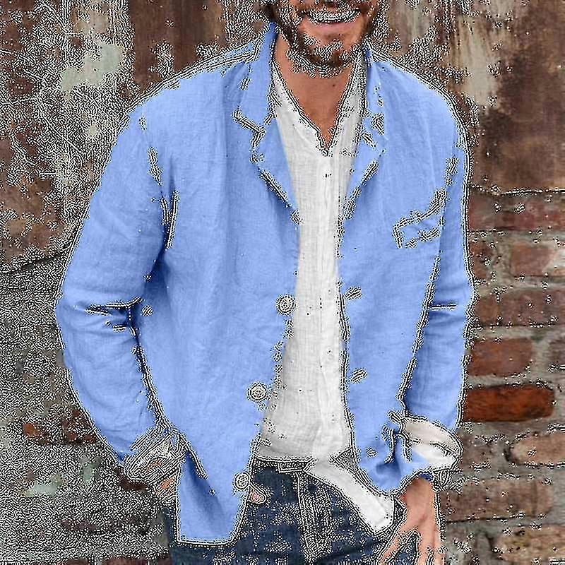 Mens Cotton Linen Casual Suit Coat Lapel Button-down Jacket