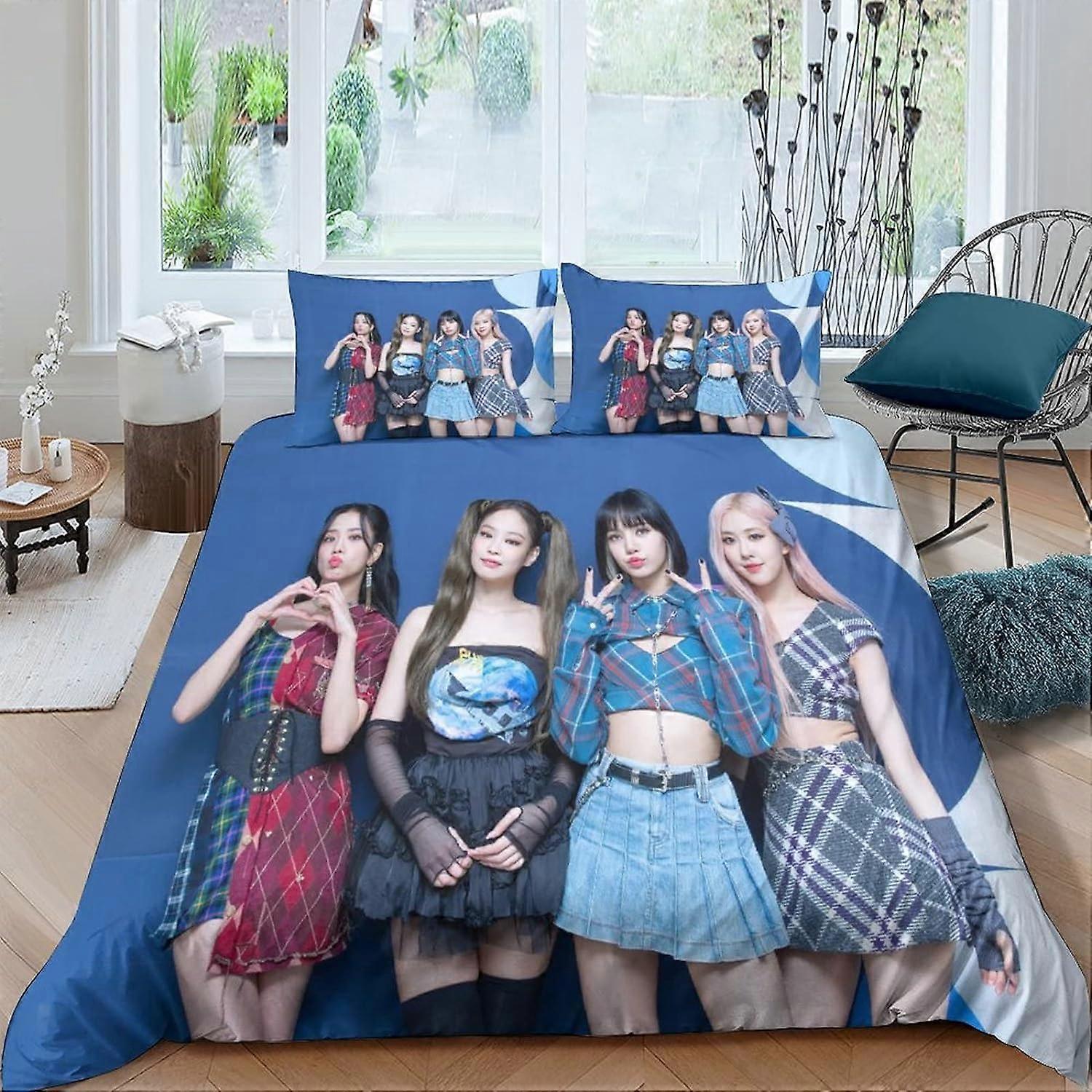Housse De Couette Blackpink 3D King 220x240cm - Parure De Lit Microfibre Avec Taies D'Oreiller