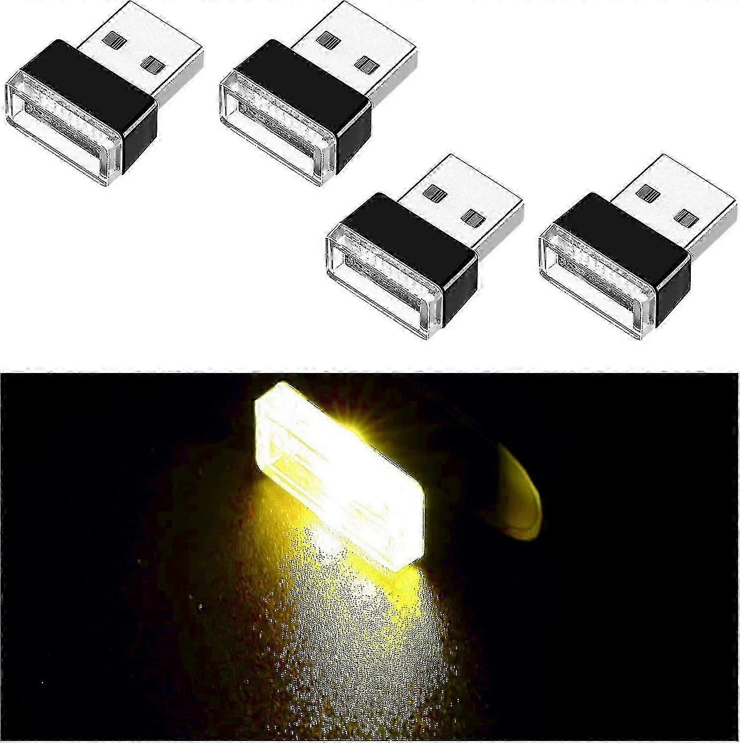 4pcs Usb Led Car Interior Atmosphere Lamp, Mini Usb Car Light, Plug-in Usb Interface Trunk Ambient Lighting Portable Night Lighta - xinxx