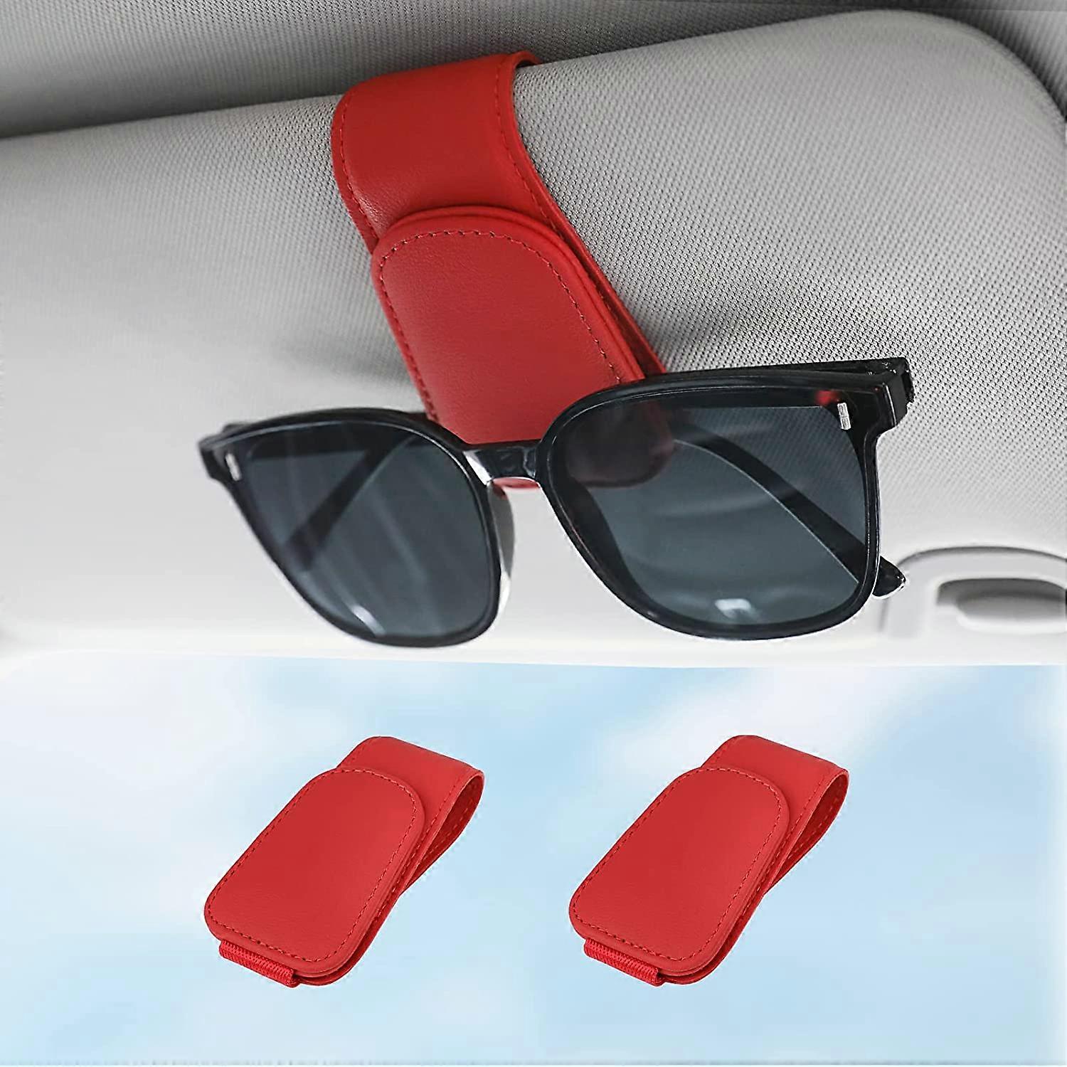 Porta Occhiali Auto In Pelle Con Clip Magnetica - Supporto Per Visiera Universale, Accessorio Interno (Rosso)