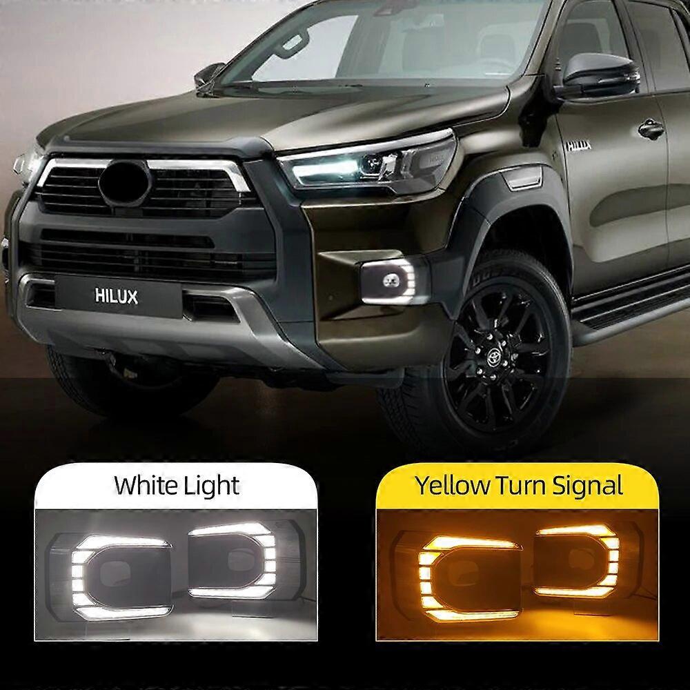 1 Pair LED Daytime Running Light Dynamic Turn Yellow Signal Car 12V LED DRL Day Light For Toyota Hilux Rocco 2020 2021 2022
