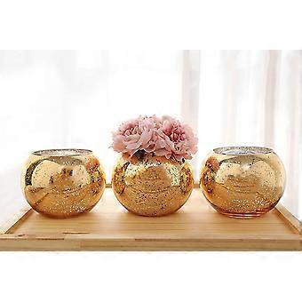 Set 3 Vasi In Vetro Boho Rosa E Oro Con Motivi In Rilievo – Decorazione Da Tavolo Vintage Per Fiori, Matrimoni E Compleanni - 5