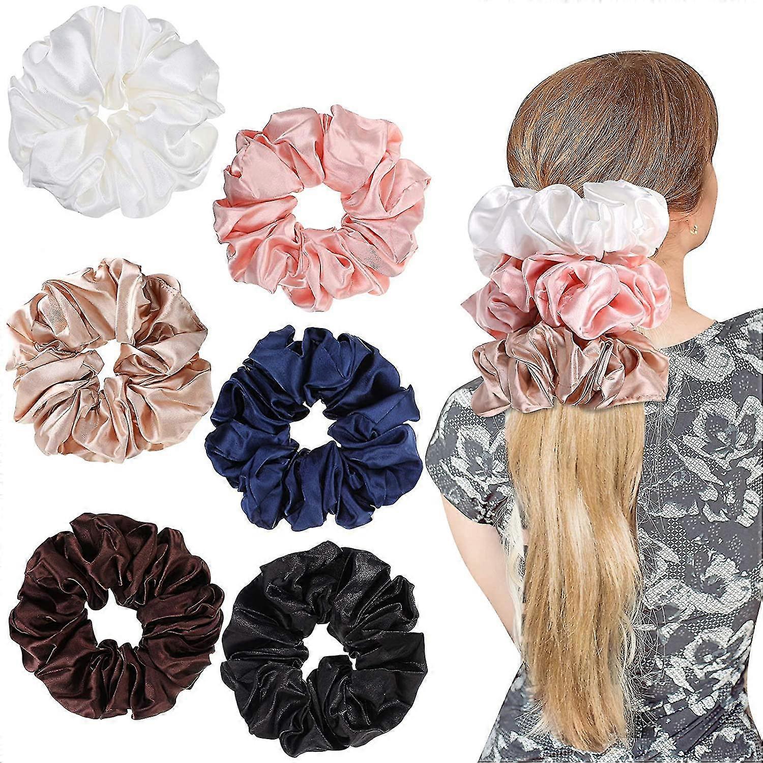 Scrunchies, Velvet Satin Scrunchies Jumbo Elastic Ponytail Holder 6pcs