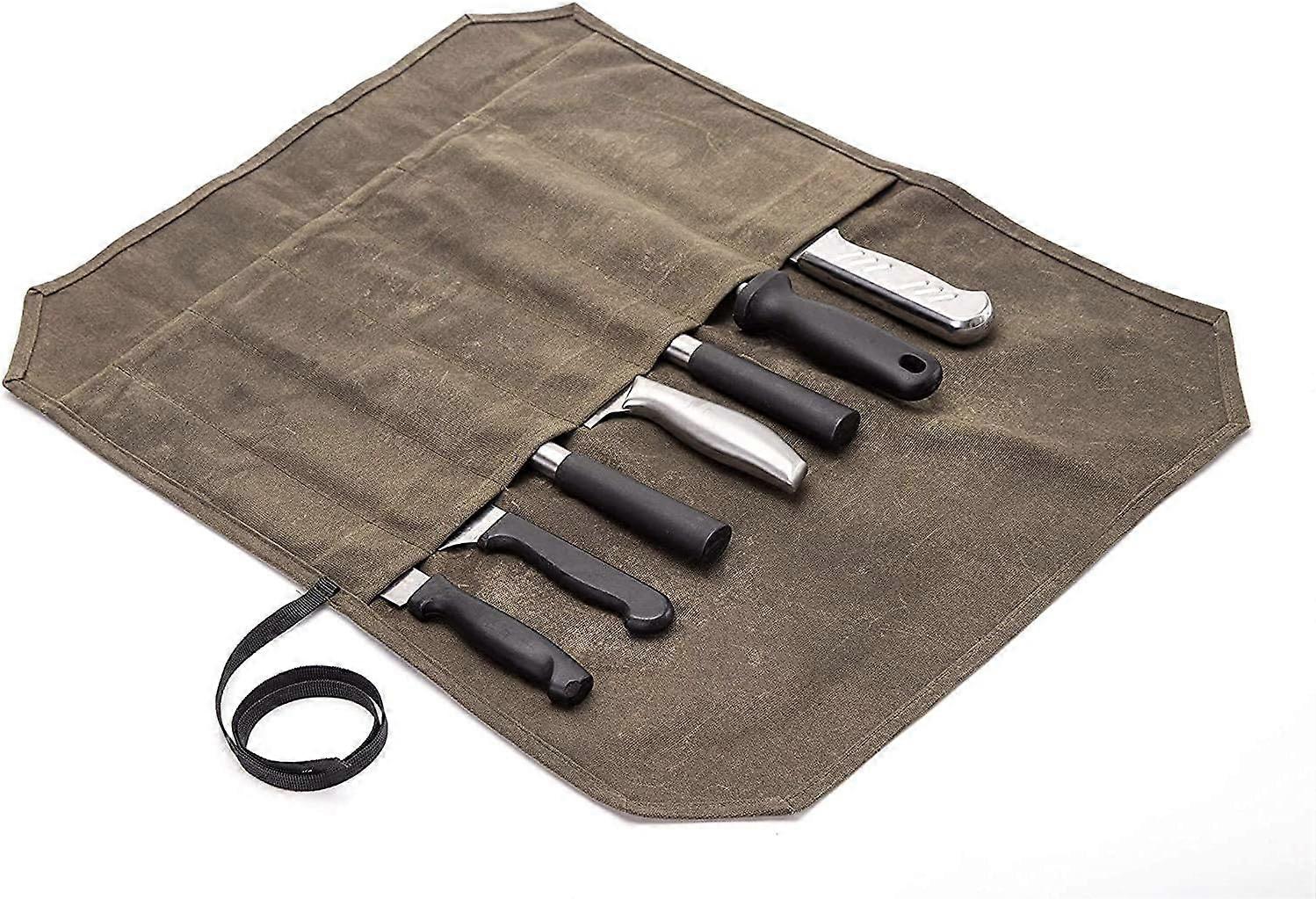 Chef's Knife Bag with 7 Slots - Waxed Canvas - Khaki