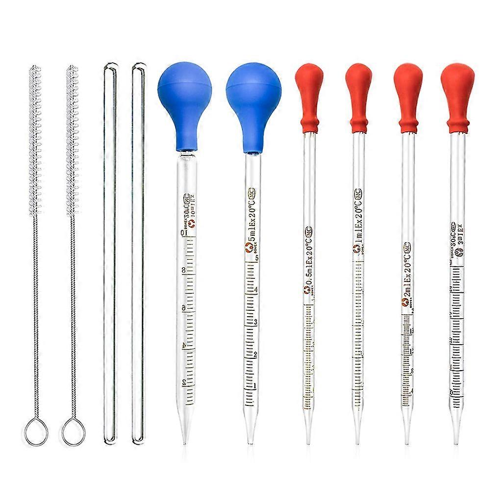 Glaspipetten Set Pipette aus Glas mit Graduierung Pipette 0,5 ml 1 ml 2 ml 3 ml 5 ml 10 ml mit Gummikappe Tropfer Reinigungsbürste