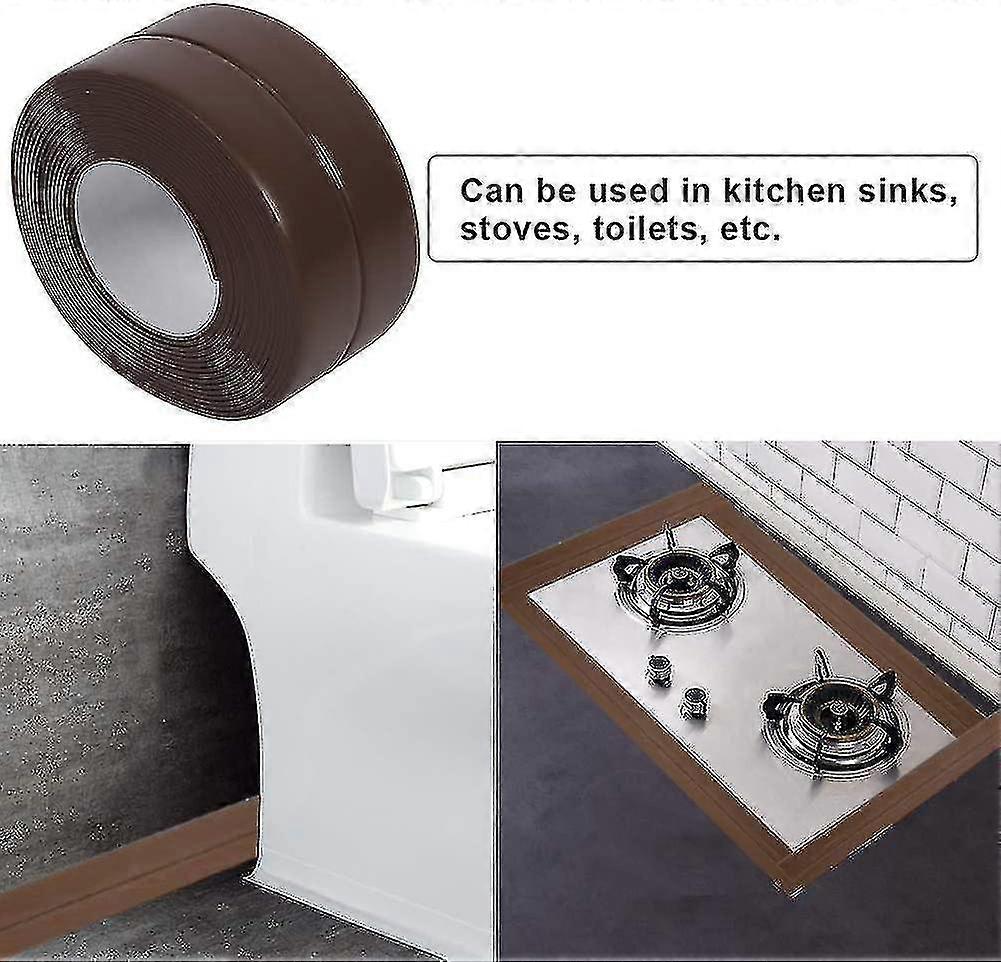 الشريط الذاتي لاصقة حوض الاستحمام والجدار ختم قطاع حوض حوض حافة تقليم المطبخ(38mm * 3.2m براون)