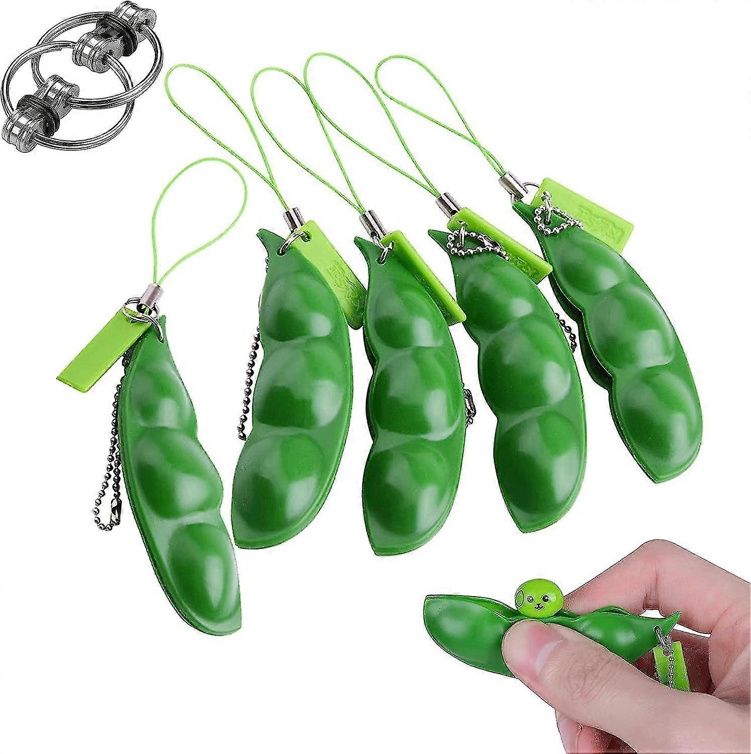 Anpole Fidget Bean Toy Squeeze-a-bean Keychain Fidget Soybean Toy With Funny Facial Expression Stress Relieving Chain Toys For Kids And Adults (5 Pc