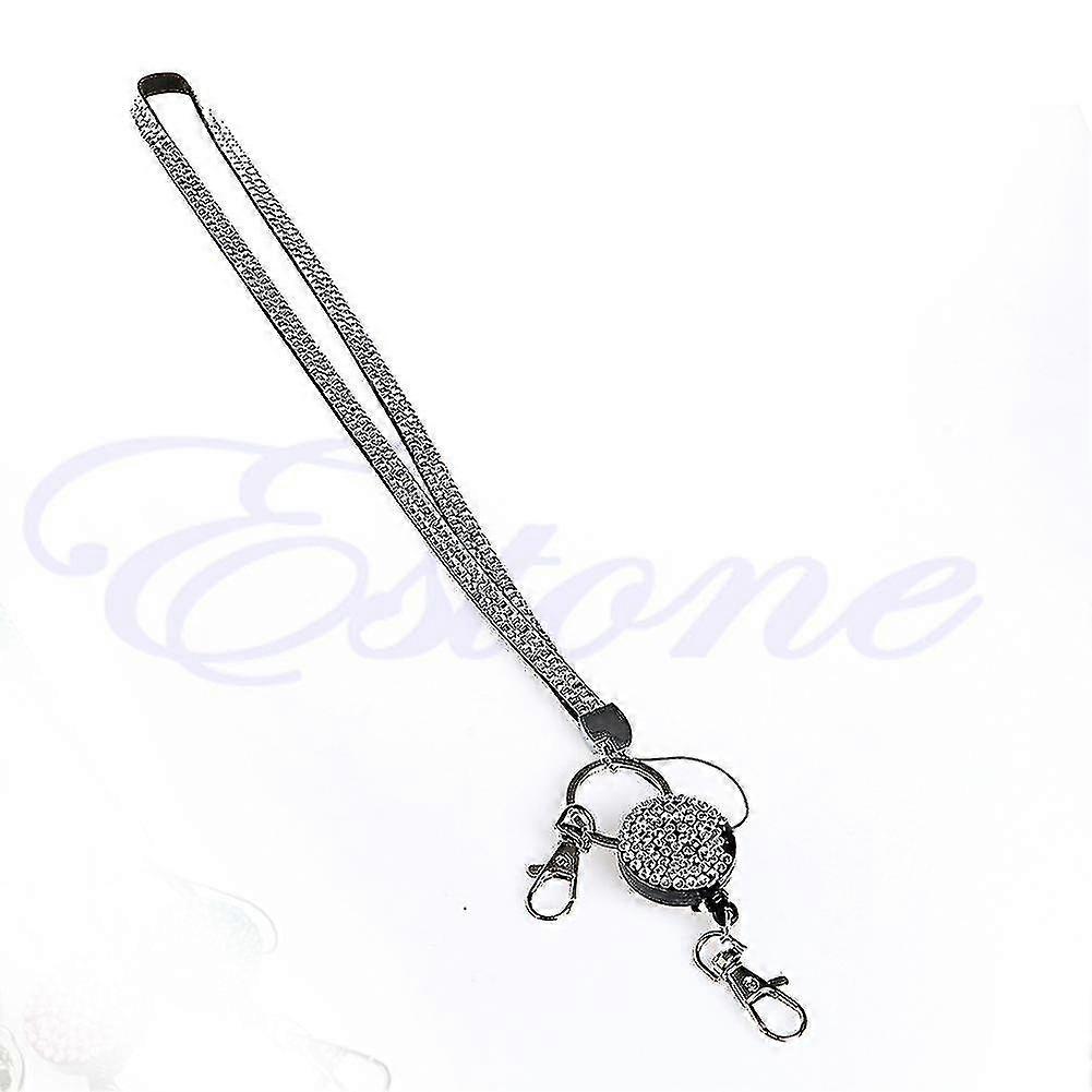 Resin Diamond Bling Neck Lanyard Retractable Id Badge Reel Phone Key Holder( Color : White )