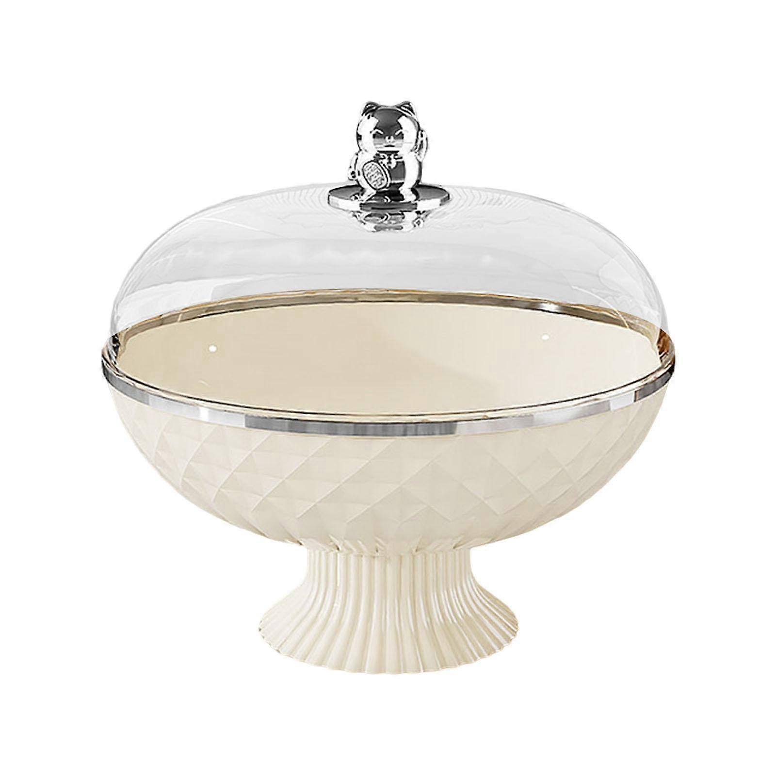 Fruit Basket Pedestal Bowl with Lid Round Removable for Countertop Versatile Cream