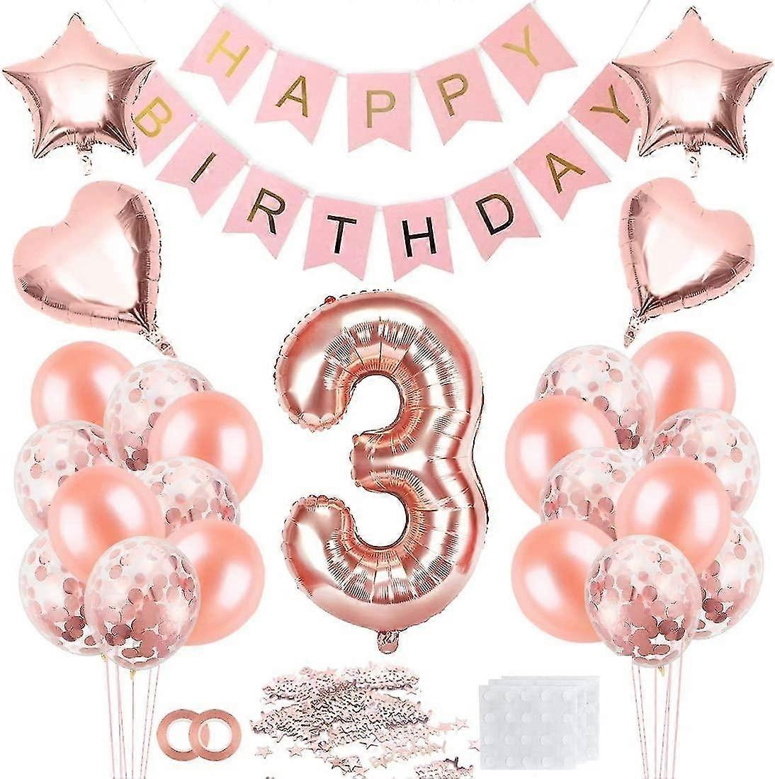 3歳の誕生日の女の子の風船、ローズゴールド 3番目の風船、3番目の誕生日の風船 ローズゴールド、3歳の誕生日の女の子
