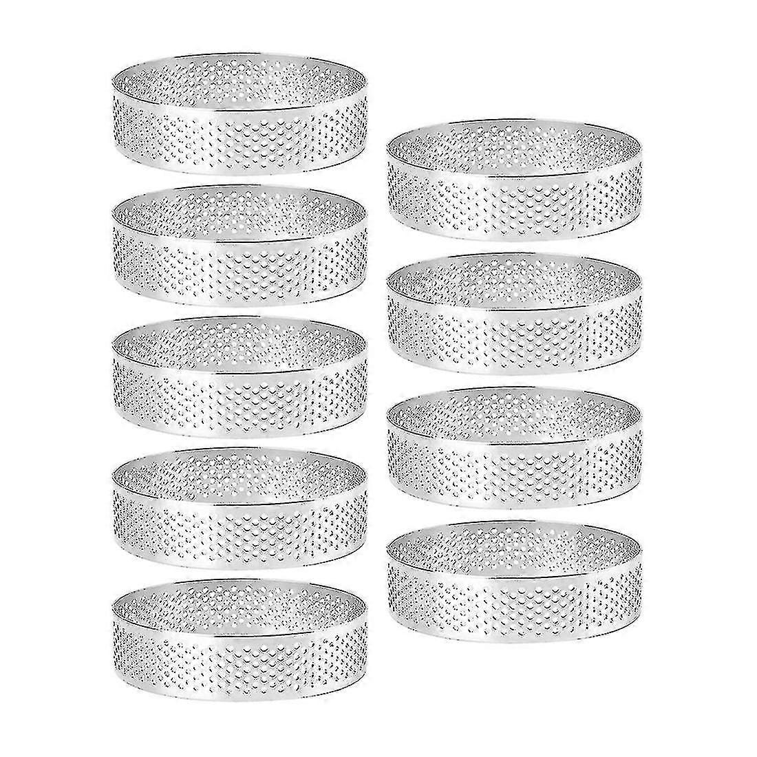 9パックラウンドタルトリング、ムースリング、ステンレス鋼耐熱穴あきムースリング、金属