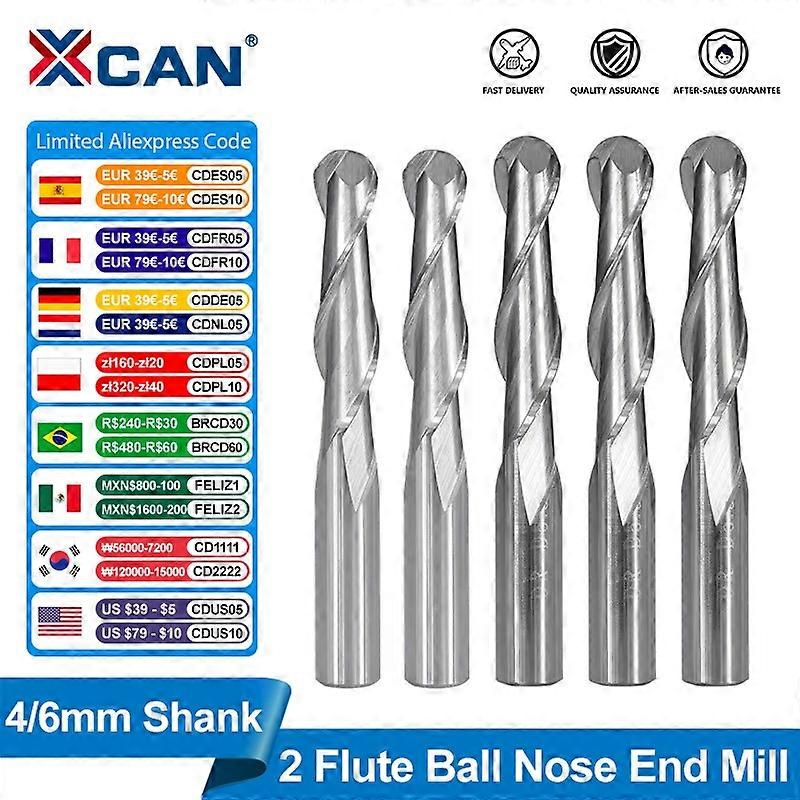 XCAN 2 Flute Ball Nose End Mill 4/6mm Shank CNC Router Bit Carbide End Mill Spiral Milling Cutter fo