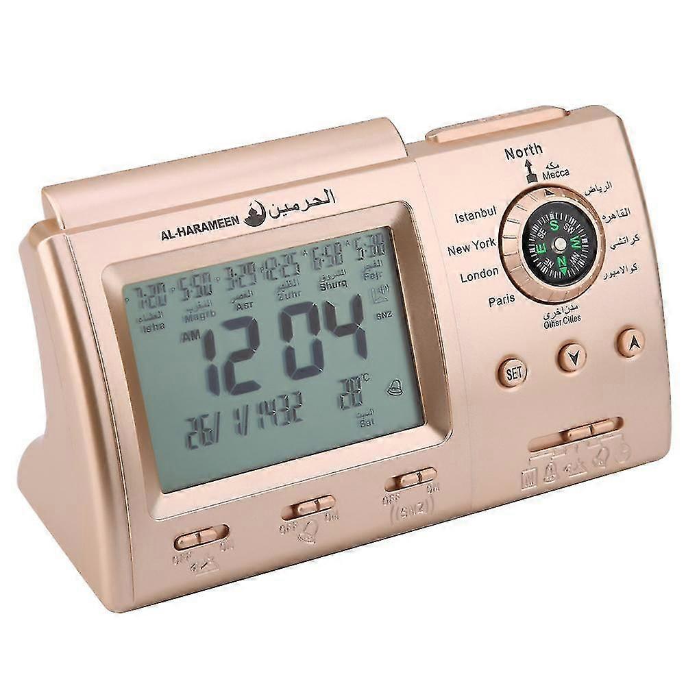 新しいデジタルイスラム時計アラームイスラム教徒の贈り物の祈り液晶時計リマインダー時間ゴールド