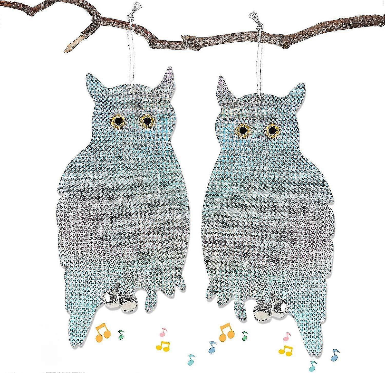 2-Pack Owl-Shaped Reflective Bird Repellent with Bells, Pigeon Deterrent