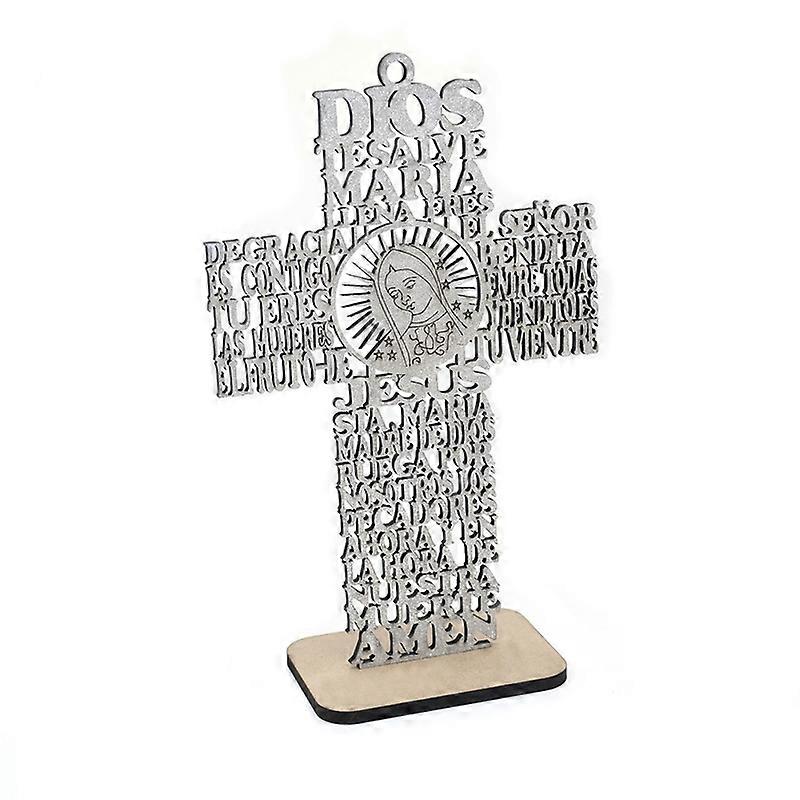 Wooden Standing Cross Decor Altar Cross with Stand Double-Sided Table Cross Gift