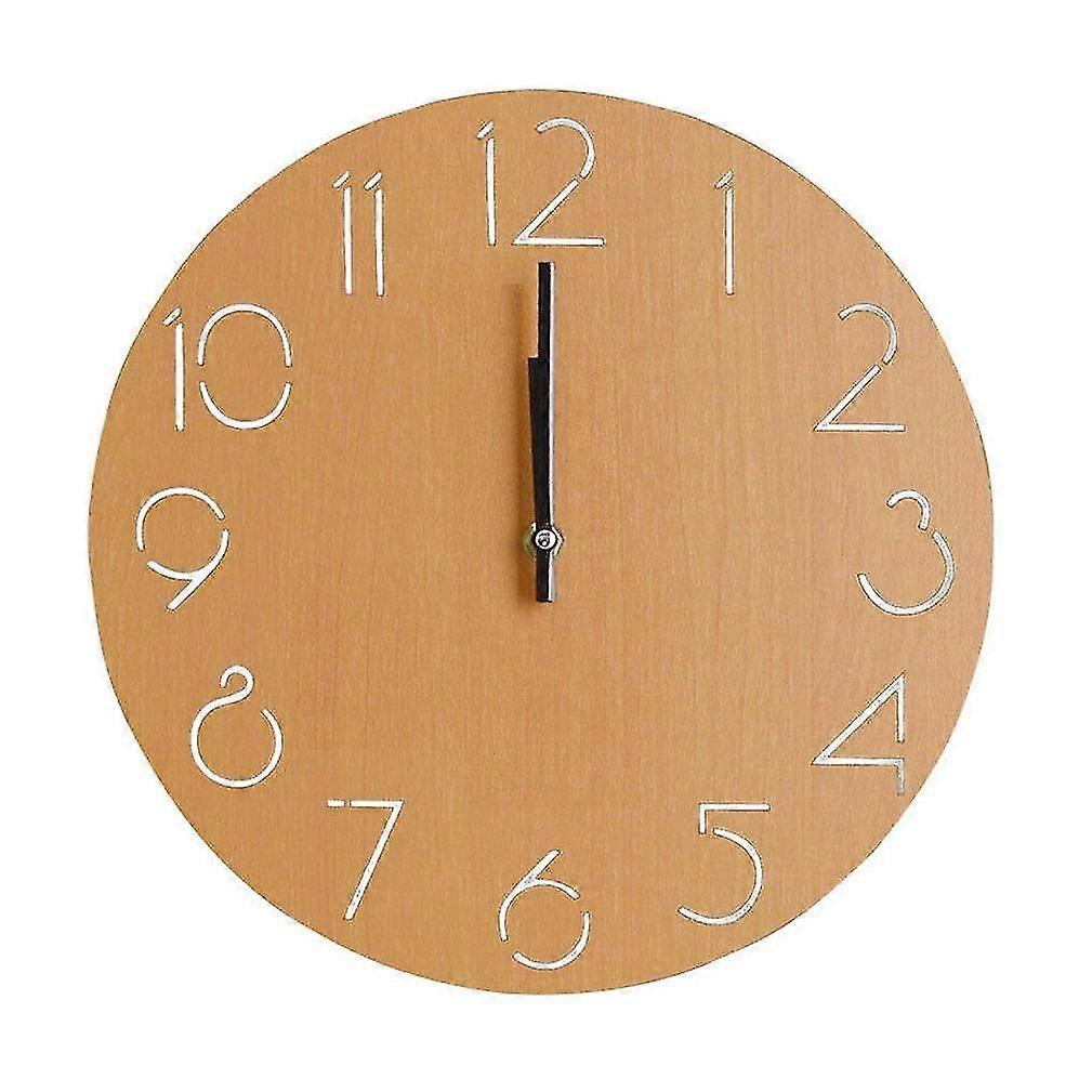 Solid Round Digital Clock Living Room Home Wooden Wall_Ck