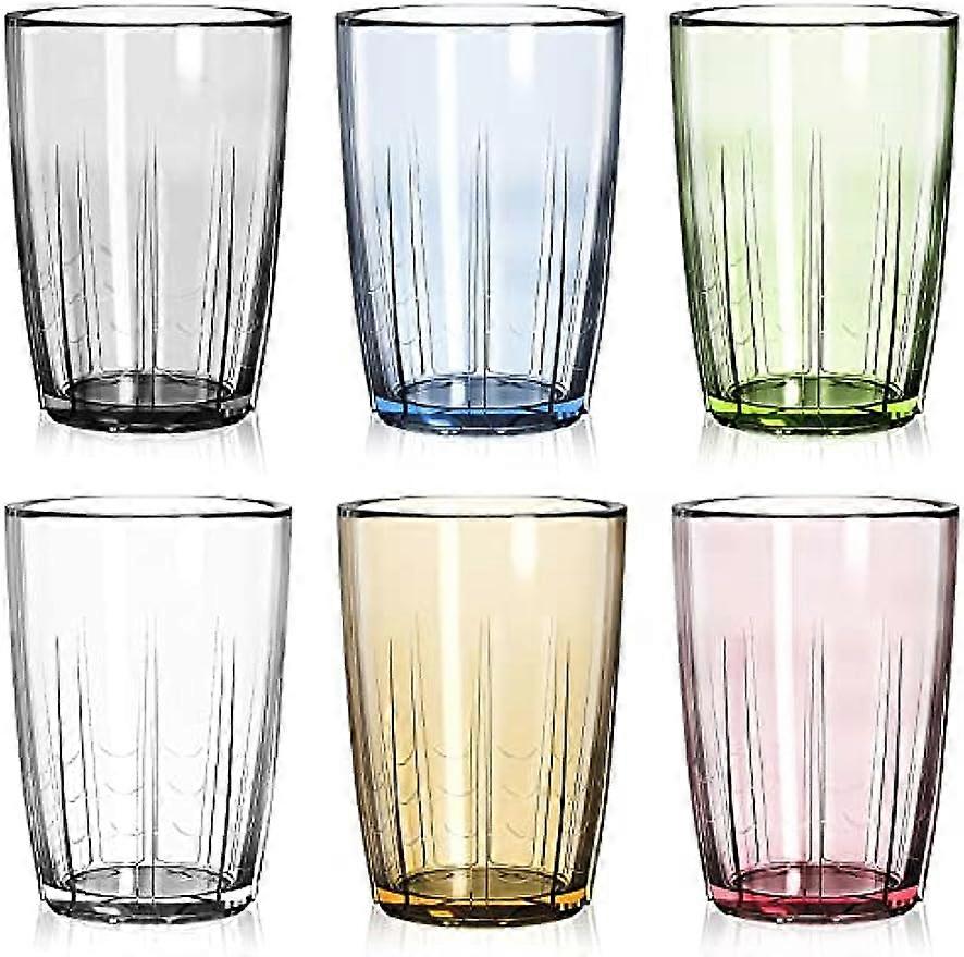Set of 6 Acrylic Drinking Cups, 14 oz Unbreakable Water Tumblers, Reusable Plastic Drinking Glasses, Stackable Beverage Tumbler for Water, Juice, Lemo