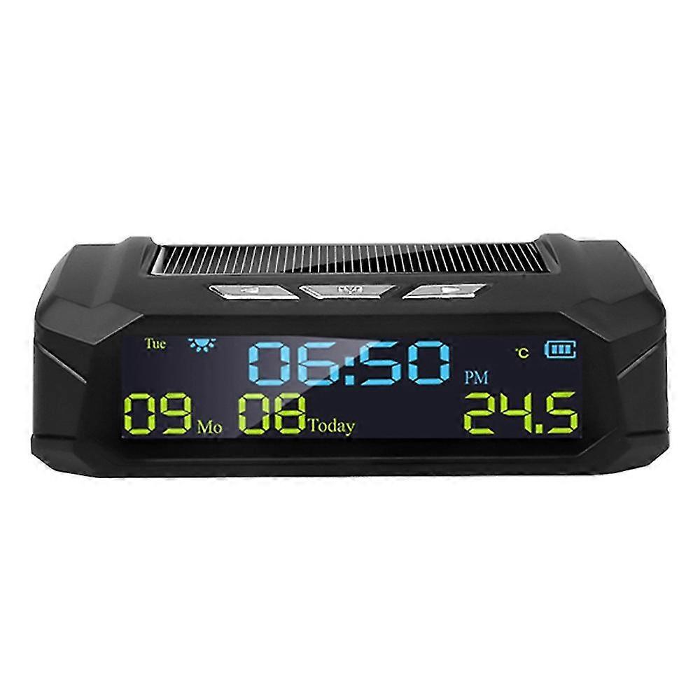 Car Solar Digital Clock With Lcd Time Date In-car Temperature Display For Outdoor Personal Car Part Decoration B