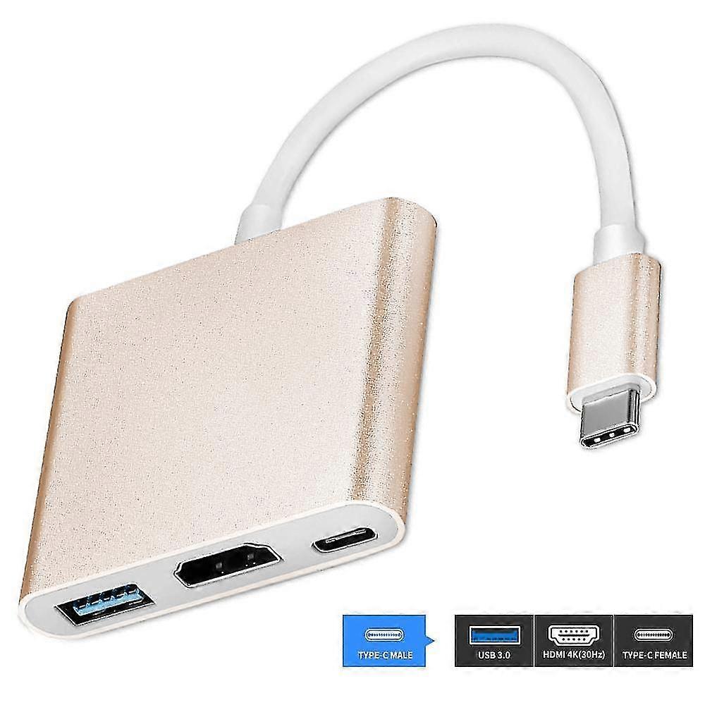 Type Adapter, Usb 3.1 Hub (usb-c And Thunderbolt 3 Port Compatible) To Usb 3.0 / Hdmi / Type C-gold
