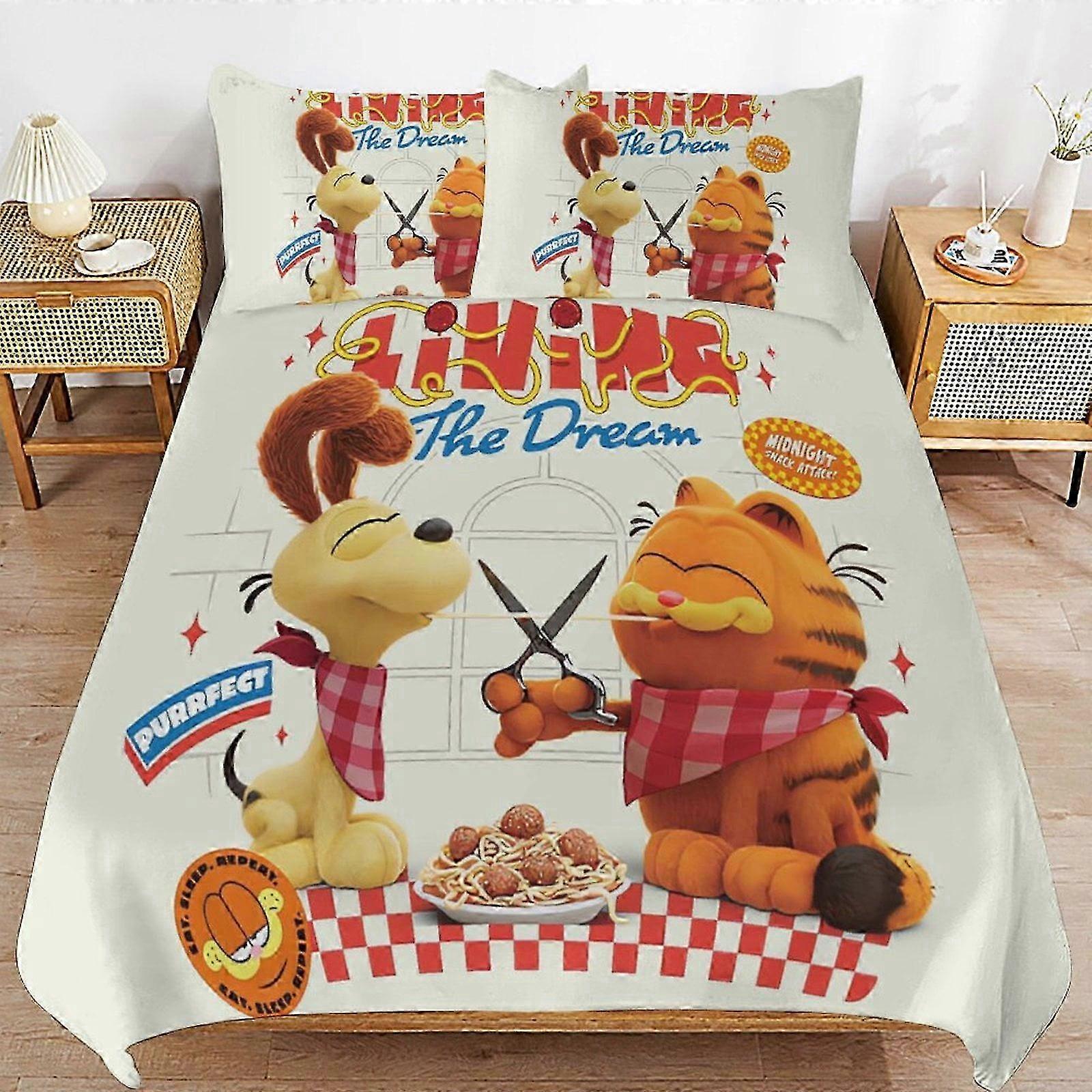 o2870 Lençóis Garfield Capa de Edredom de Cama de Microfibra Se3D Impresso Leve3 Peças Edredom Se, (1 Capa de Edredom e 2 Fronhas) Lençol