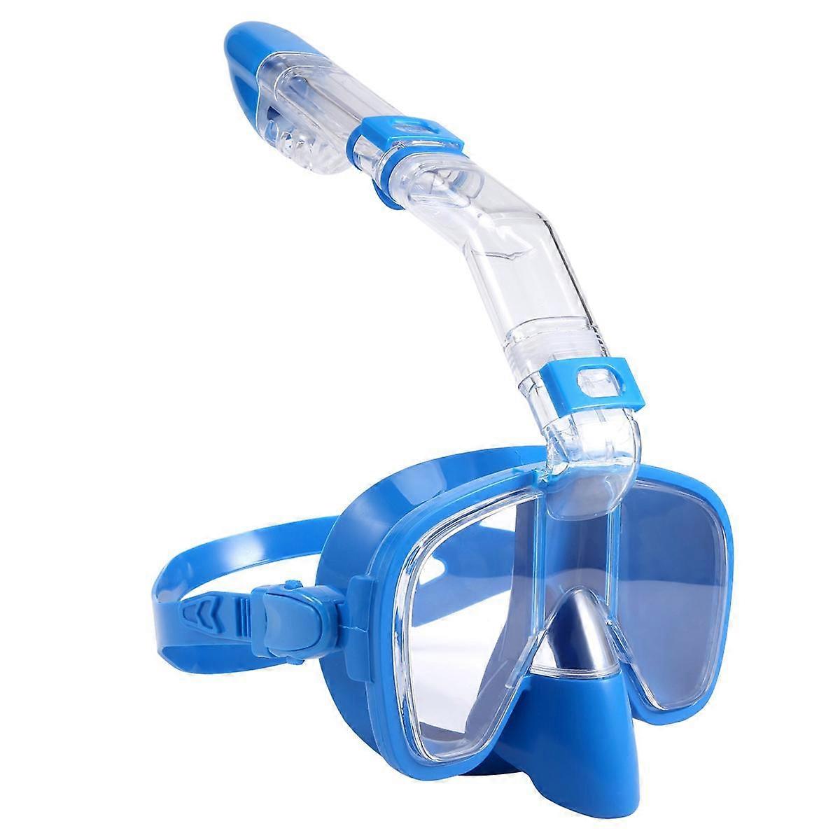 Snorkel Mask Foldable Diving Mask Set with Dry and Camera Mount, Anti-Fog Professional Snorkeling Gear-Blue