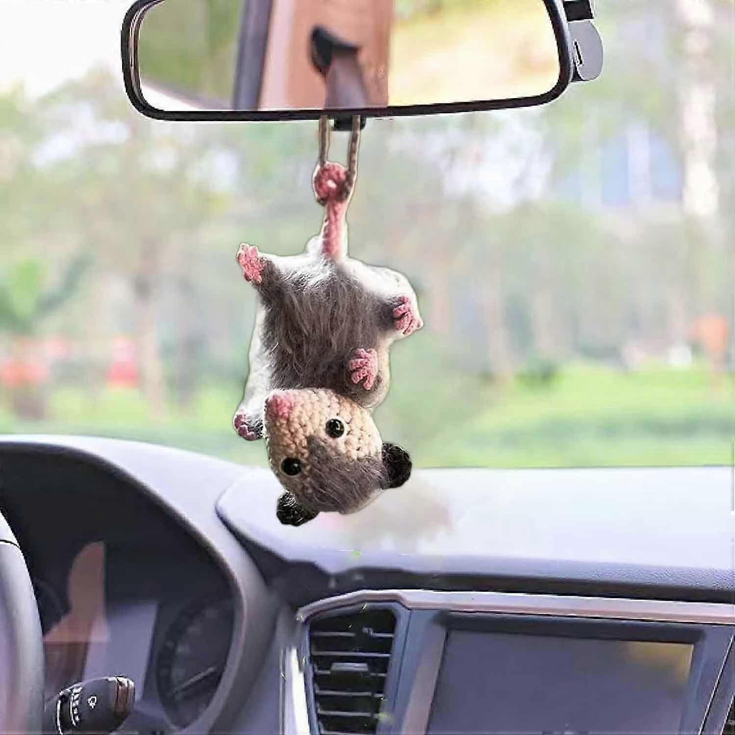 Possum Car Charm, Handmade Knitted Possum Car Pendant, Cute Opossum Car Decoration Rearview Mirror Accessories, Opossum Lovers Gift