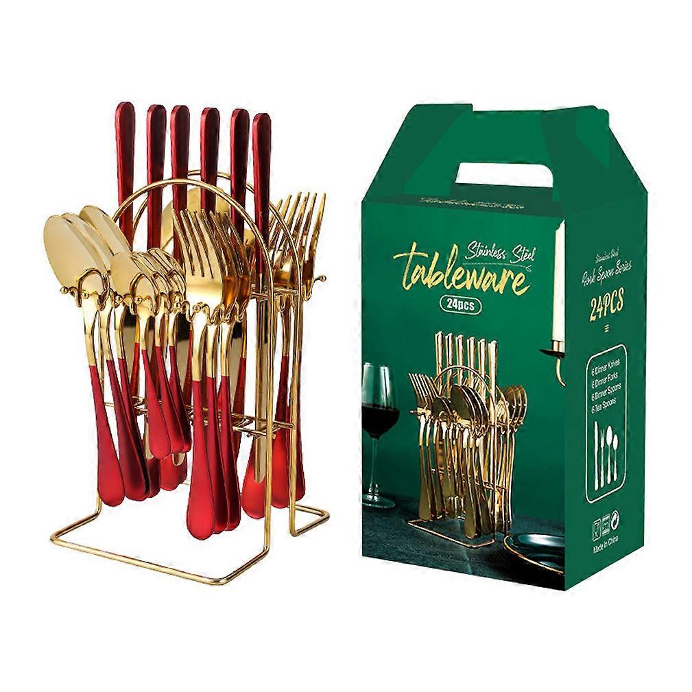 24pcs Cutlery Set Tableware Flatware Spoons Knives Forks with Holder