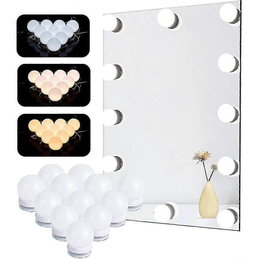 Mirror Light, 12 Bulbs Led Light Kit Dimmable Cosmetic Mirror Lamp For Bathroom 3 Colors 10 Brightness Levels With Adapter (mirror Not Included PZC