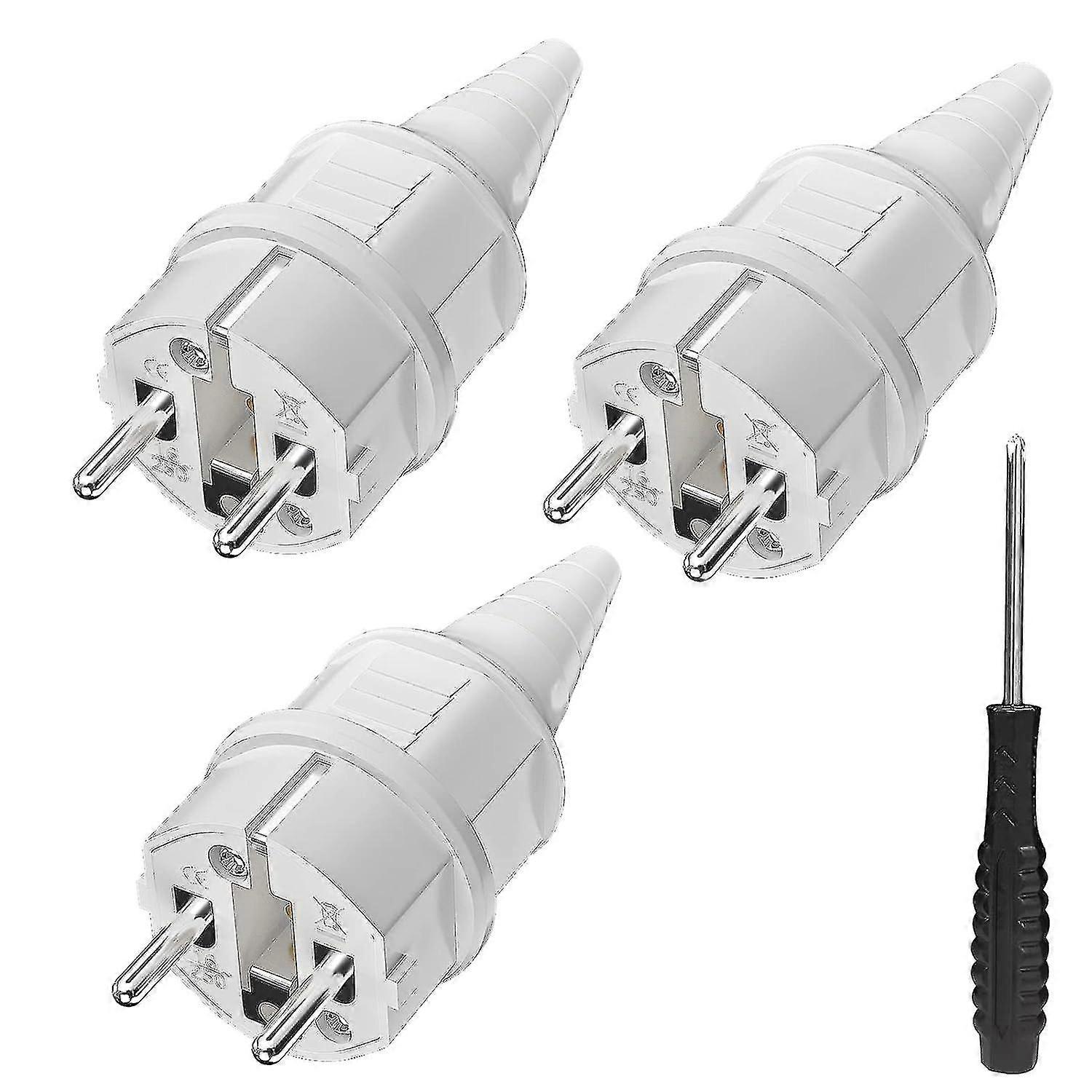 3 个带防扭保护的保护性触点插头,250 V (16 A),防溅且持久,IP44,白色。